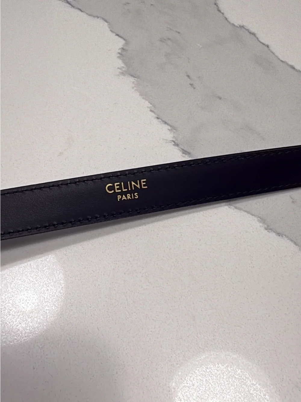 Celine Black Leather Belt with Gold Buckle and Logo
